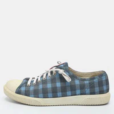 Pre-owned Prada Size 41 Blue Checkered Fabric Low Top Sneakers