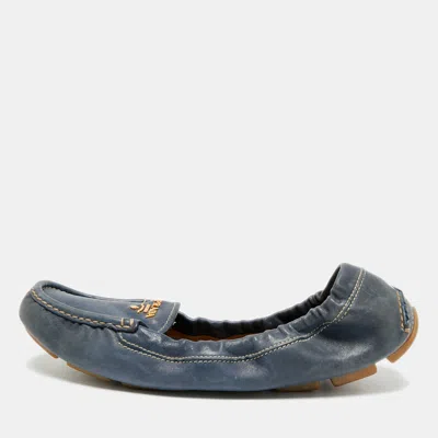 Pre-owned Prada Size 41 Blue Leather Scrunch Slip On Loafers