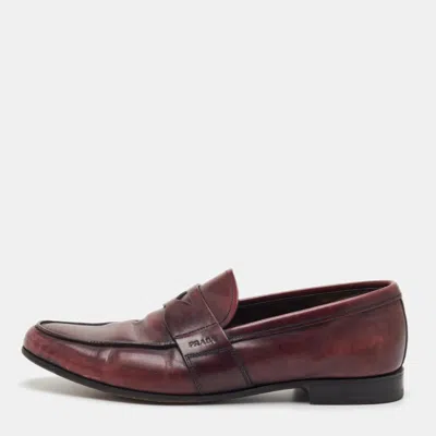 Pre-owned Prada Size 41 Burgundy Two Toned Leather Slip On Loafers