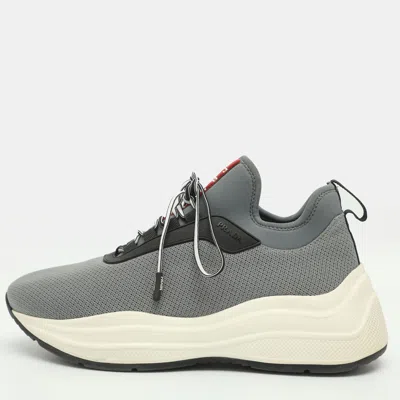 Pre-owned Prada Size 41 Grey Knit Fabric Low Top Sneakers