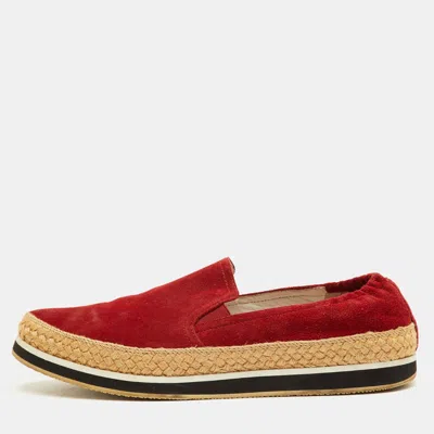 Pre-owned Prada Size 41 Red Suede Espadrille Slip On Sneakers