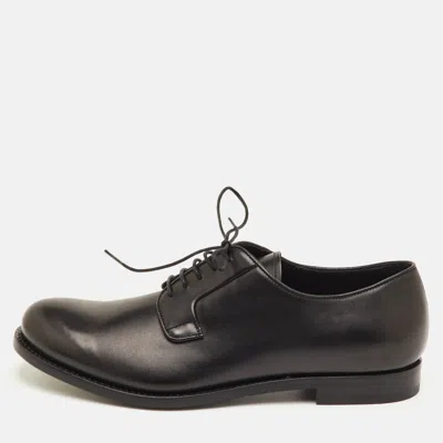 Pre-owned Prada Size 41.5 Black Leather Lace Up Derby