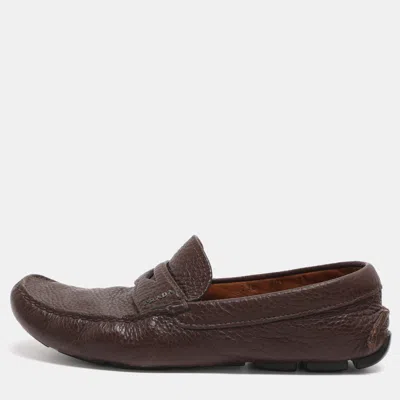 Pre-owned Prada Size 41.5 Brown Leather Penny Loafers