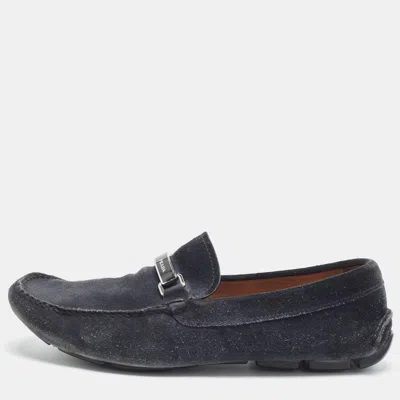 Pre-owned Prada Size 41.5 Navy Blue Suede Penny Loafers