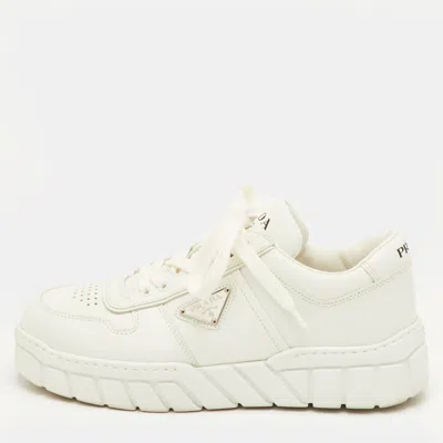 Pre-owned Prada Size 41.5 White Leather Low Top Sneakers