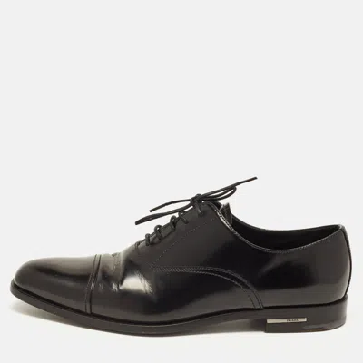 Pre-owned Prada Size 42 Black Leather Lace Up Oxfords