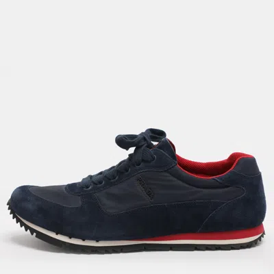 Pre-owned Prada Size 42 Blue Nylon And Suede Low Top Sneakers