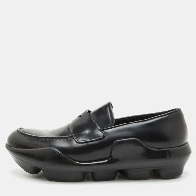 Pre-owned Prada Size 42.5 Black Brushed Leather Slip On Loafers