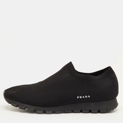 Pre-owned Prada Size 42.5 Black Knit Fabric Slip On Sneakers