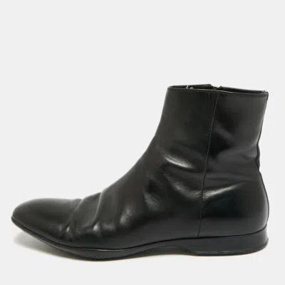 Pre-owned Prada Size 43 Black Leather Chelsea Boots