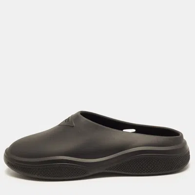 Pre-owned Prada Size 43 Black Rubber Triangle Logo Mules