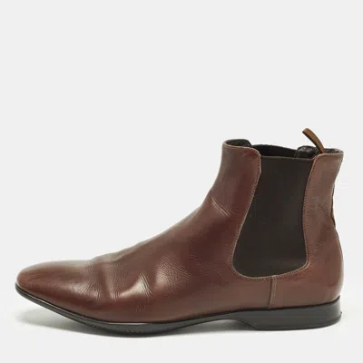 Pre-owned Prada Size 43 Brown Leather Chelsea Boots