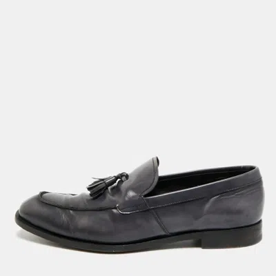 Pre-owned Prada Size 43 Grey Leather Tassel Fringe Loafers In Gray