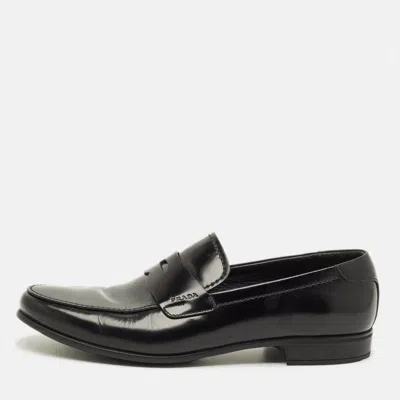 Pre-owned Prada Size 43.5 Black Leather Penny Loafers