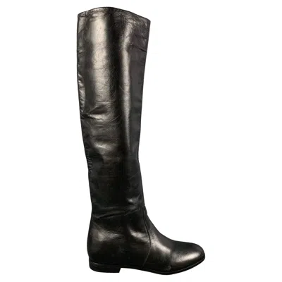 Pre-owned Prada Size 7.5 Black Flat Boots