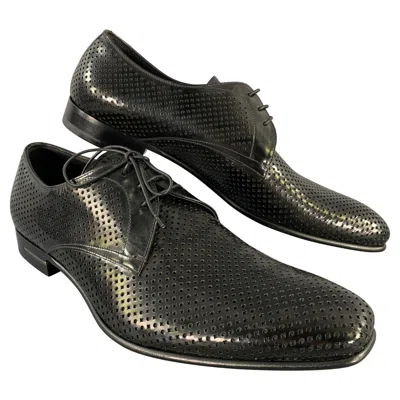 Pre-owned Prada Size 9 Black Perforated Leather Lace Up Lace Up Shoes