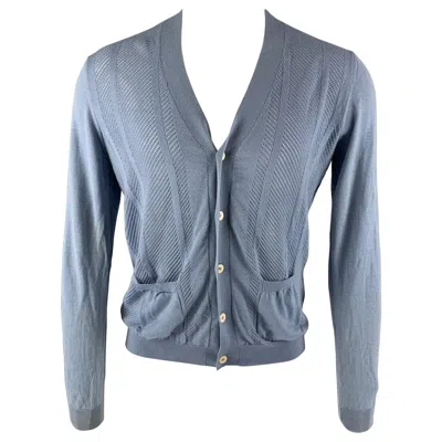 Pre-owned Prada Size M Blue Knit Wool V-neck Cardigan