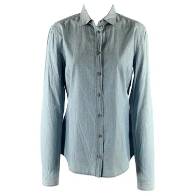 Pre-owned Prada Size S Blue Linen Blend Spread Collar Shirt