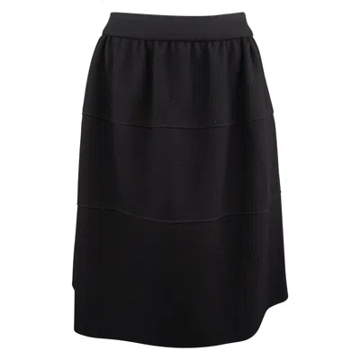 Pre-owned Prada Size Us 4 / It 40 Black Virgin Wool Gathered Circle Skirt