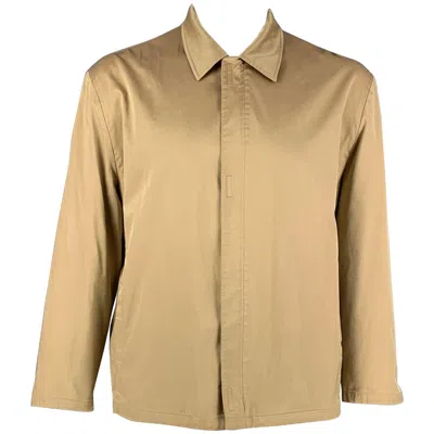 Pre-owned Prada Size Xl Beige Solid Silk Blend Zip & Velcro Jacket In Brown