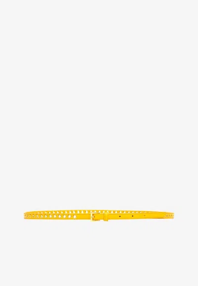 Prada Skinny Eyelet Leather Belt In Yellow