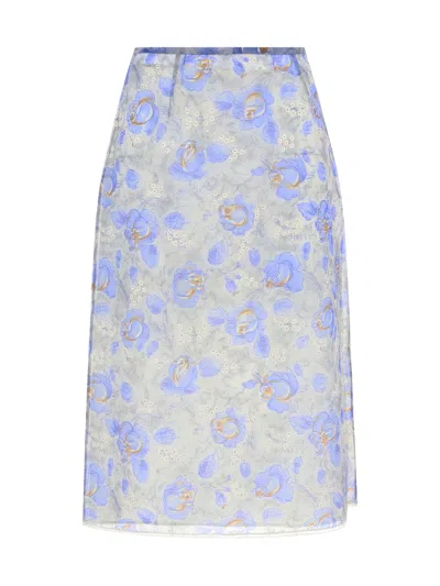 Prada Peony Print Nylonette Skirt Clothing In Blue