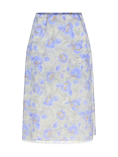 Prada Peony Print Nylonette Skirt Clothing In Blue