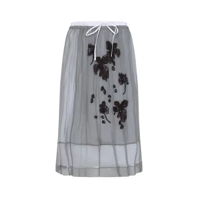 Prada Grey Embroidered Midi Skirt In Gray