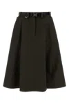 Prada Wide Camouflage Green Skirt In Technical Canvas In Brown