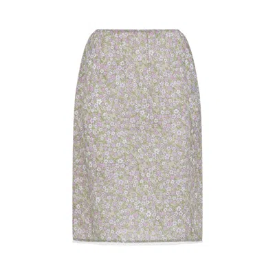 Prada Skirt Elastic Waistband Floral Pattern Lace Trim In Multi