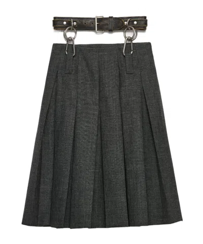 PRADA PLEATED RUSH STITCH SKIRT WITH BELT