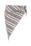 Prada Cotton Sarong With Embroidered Stripes And Tie Detail In Blue