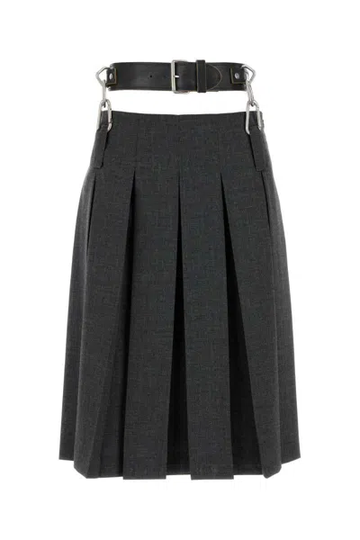 Prada Skirt Belted Waist Metal Hardware In Black
