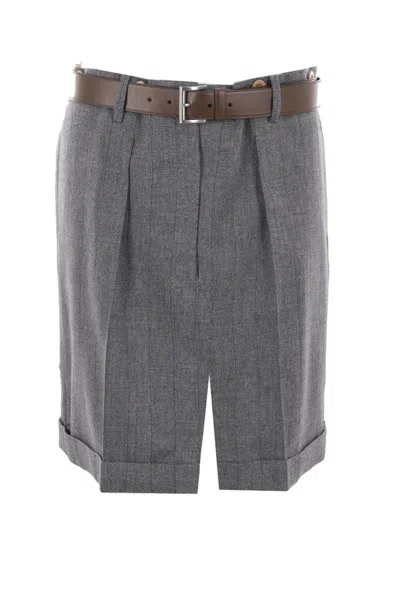Prada Belted Mini Skirt In Gray