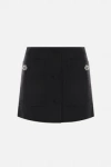 Prada Wool Mini Skirt With Oversized Pockets And Embellished Accents