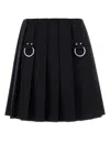 Prada Flared Pleated Skirt With Front Rings And Classic Finish In Black
