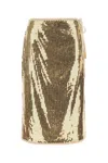 Prada Mesh Skirt With Sequin Embellishment And Side Tie In Gold