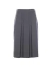 Prada Pleated Midi Skirt In Gray