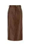 Prada Leather Skirt With Back Slit And Belt Loops In Brown