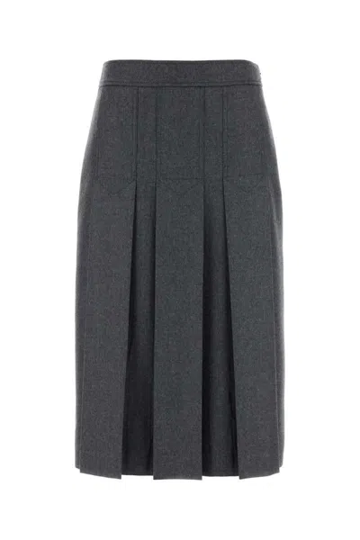 Prada Flannel Skirt With Pleats And Belt Loops In Gray