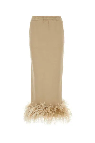 Prada Cotton Fleece Skirt With Feather Trim In Beige