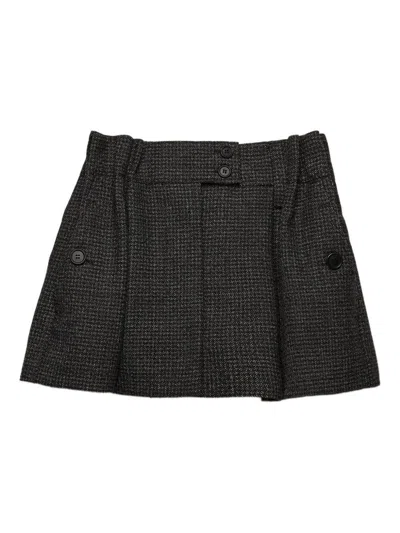 Prada Herringbone Virgin Wool Miniskirt In Gray