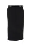 Prada Wool Belted Midi Skirt In Black