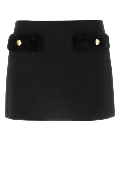 Prada Shearling-trimmed Wool Mini Skirt In Black