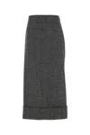Prada Black/white Wool Weave Midi Skirt In Black/ Dark Gray