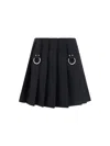 Prada Flared Pleated Skirt With Front Rings And Classic Finish In Blue