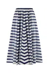 Prada Striped A-line Midi Skirt In Poplin In Blue
