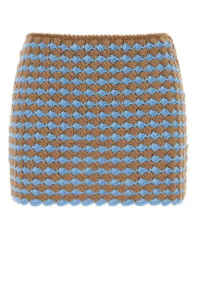 Prada Geometric Crochet Mini Skirt Design In Brown