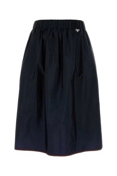 Prada Re-nylon Midi Skirt In Blue
