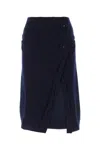 Prada Button-detailed Cashmere Midi Skirt In Blue